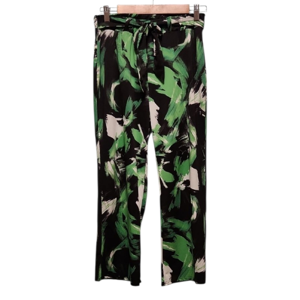 Green and Black Abstract Women's Stretch Pants Petite Large